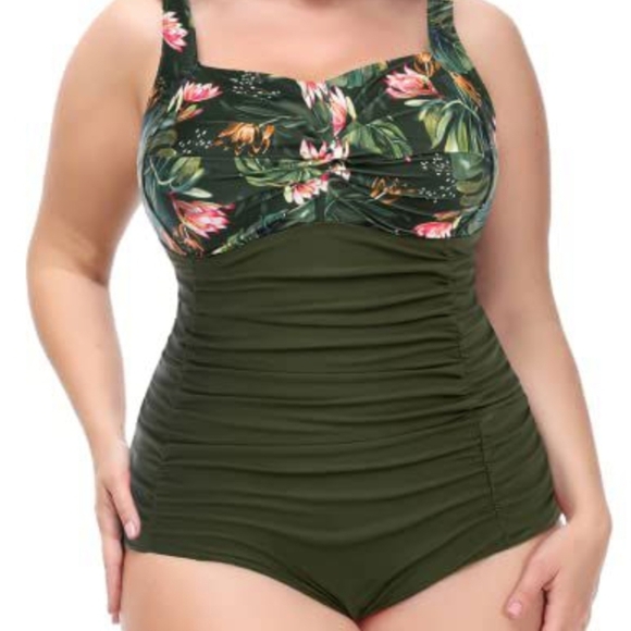 One Piece Swimsuits Tummy Control Vintage Ruched Bathing Suits, New w Tag, 12W - Picture 3 of 5